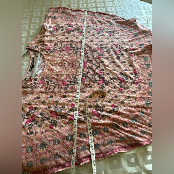 Tolani Collection Petite Printed Woven Caftan Tunic Pink Floral Bird size MP - Picture 9 of 11